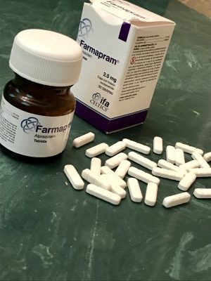 Farmapram Alprazolam 2mg (90CT) tablets for anxiety and panic disorder relief, manufactured by IFA in Mexico.